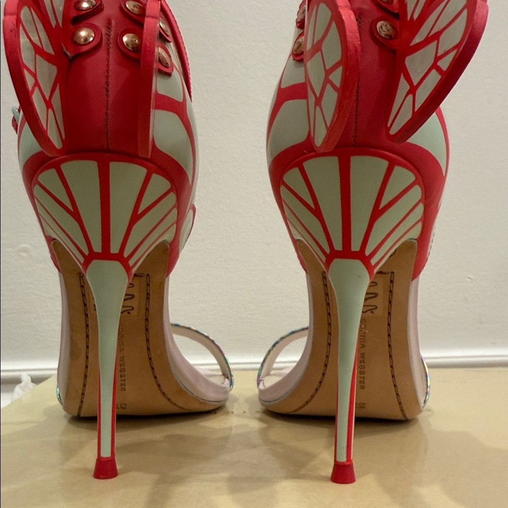 Sophia Webster Butterfly Heels 37 Holographic Strap Iconic Angel Wings Sandals - Picture 3 of 12